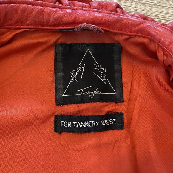 Vintage Triangles - Tannery West Jacket Womens Red Sz 5 Leather Ruffle 80's 90's - Picture 2 of 16